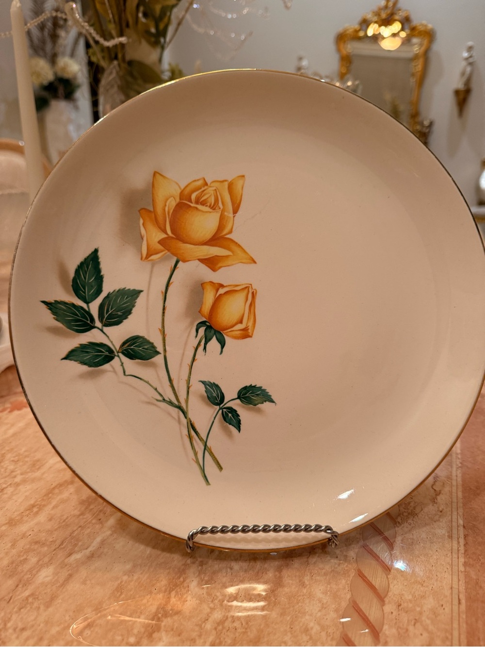 Canonsburg Simplicity Yellow Rose Decorative Dinner Plate, Vintage Floral Design